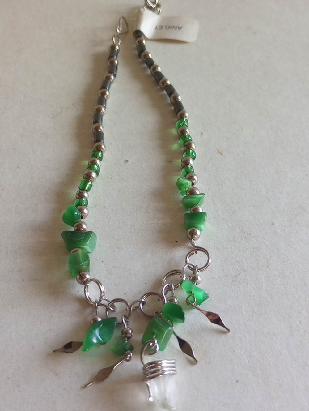 Anne Klein Green and Silver Beaded Charm Necklace